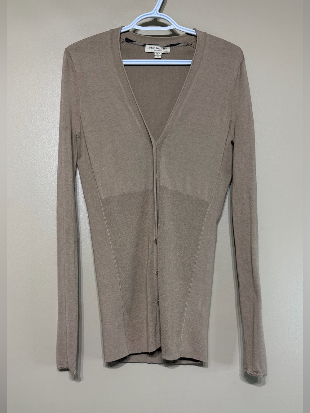 Burberry Y2K Cashmere & Silk Blend Camel Button Down Cardigan